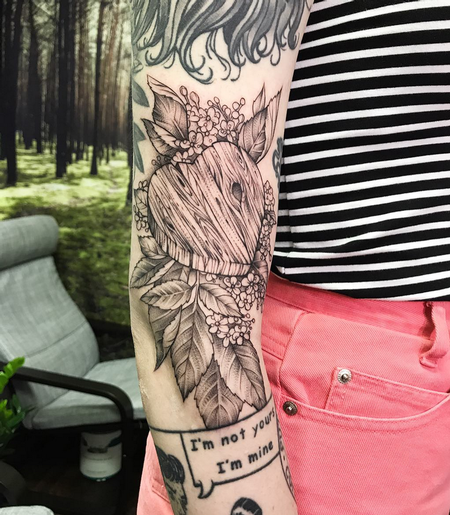 Tattoos - Woodgrain Heart and Elderberries on Arm- Instagram @MichaelBalesArt - 129205